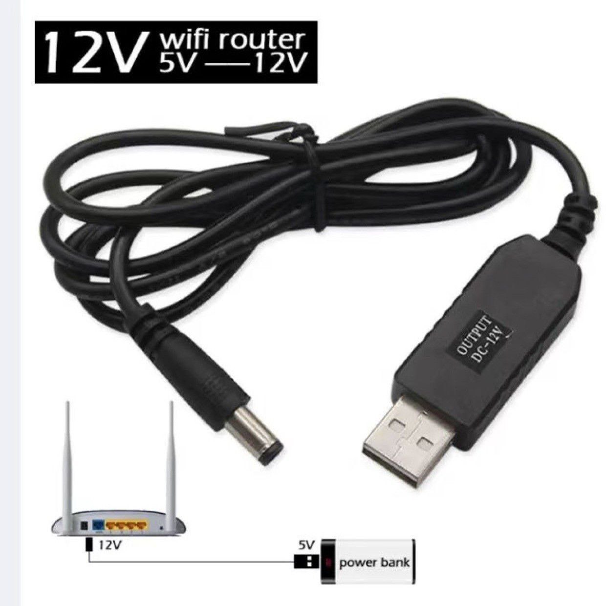 کابل USB به DC افزاینده ولتاژ با خروجی 12 ولت طول 1 متر